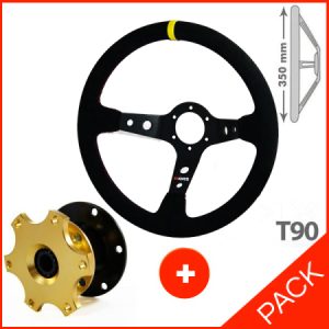 PACK VOLANTE RRS CORSA ROJO 90MM TULIPAGE 3 RADIOS + BUJE DE VOLANTE ESCAMOTEABLE