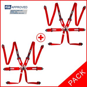 PACK 2 ARNÉS FIA RRS ONE HANS® 6 PUNTOS ROJO